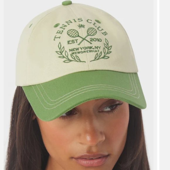 WeWoreWhat Accessories - NWT WeWoreWhat Women’s Tennis Club Cotton Hat Court Green & Wheat OS